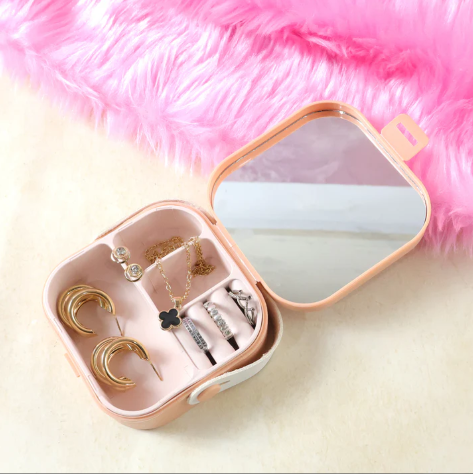 Portable Mini Jewelry Storage Box with Mirror