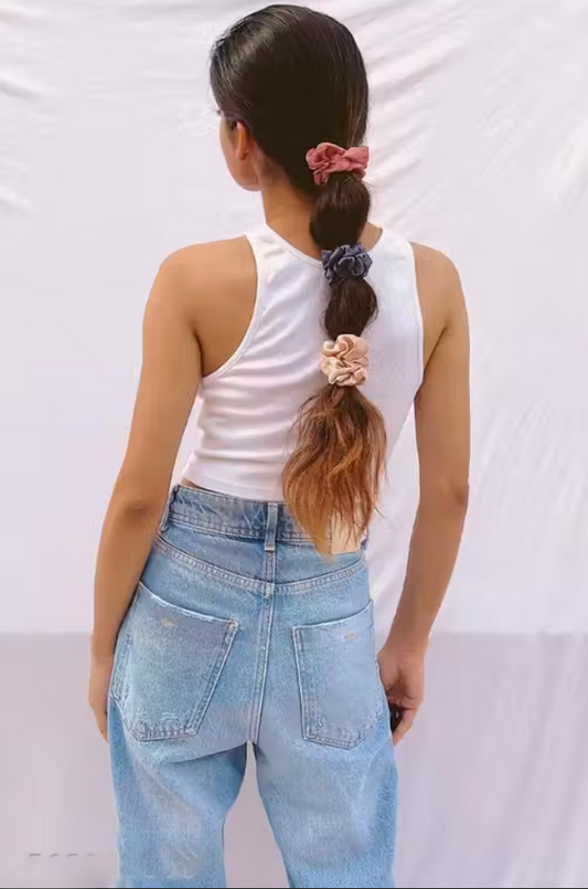 Trendy Silk-Feel Scrunchies Pack – 12 Colorful Hair Bands [12017]