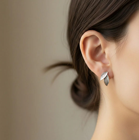Minimalist Nature Inspired Leaf Studs Korean Style | Premium Pearlescent Enamel Earrings [12042]