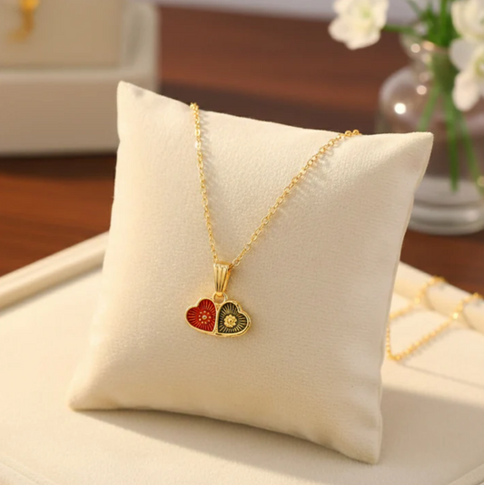 Elegant Dual Heart Design Pendant Necklace with Chain for Women