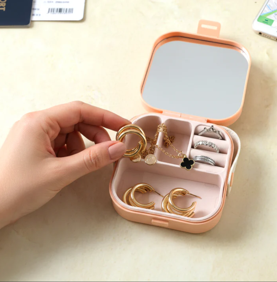 Portable Mini Jewelry Storage Box with Mirror