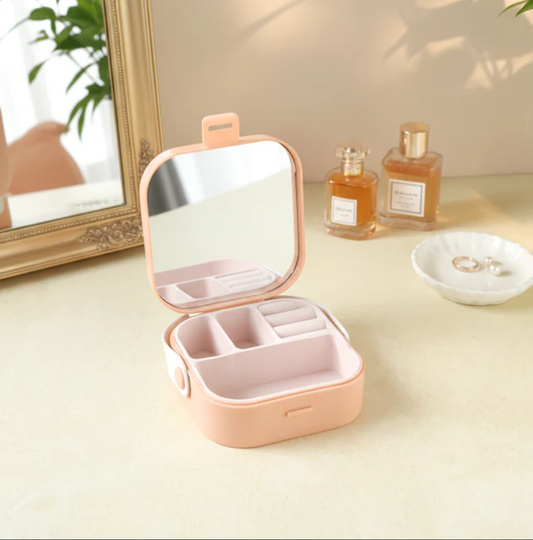 Portable Mini Jewelry Storage Box with Mirror