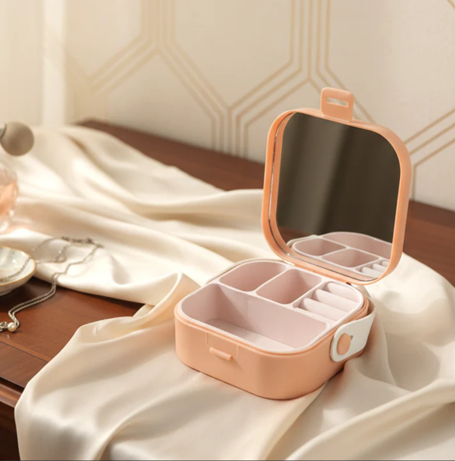 Portable Mini Jewelry Storage Box with Mirror
