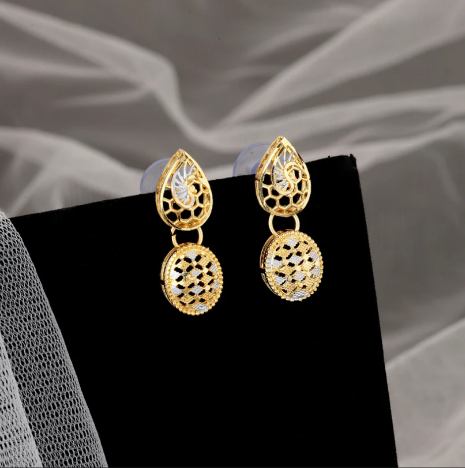 Dual-Tone Gold Plated Geometric Pattern Link Necklace Set