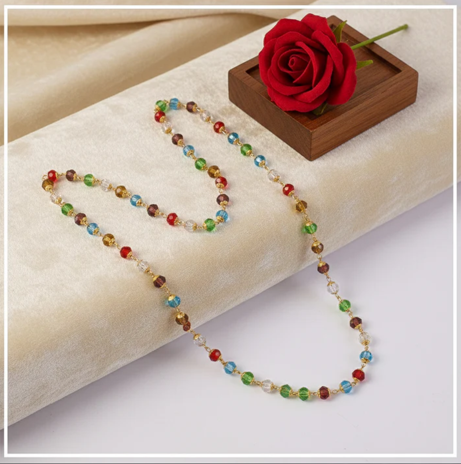 Multicolour Crystal Beaded Necklace with Gold-Tone Links