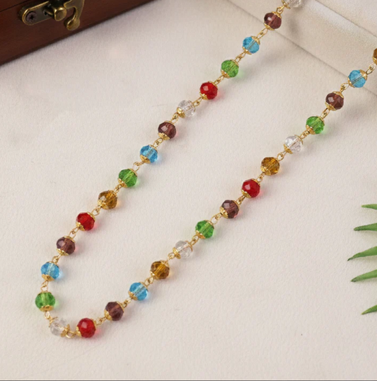 Multicolour Crystal Beaded Necklace with Gold-Tone Links