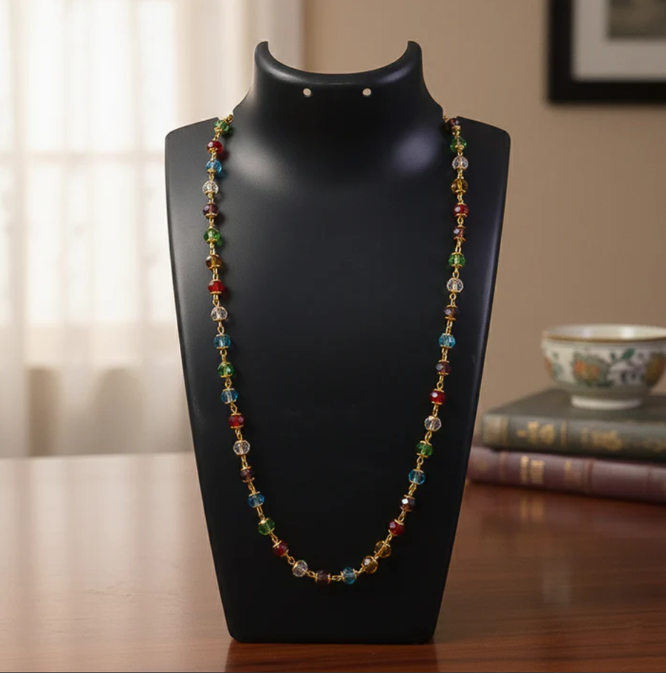 Multicolour Crystal Beaded Necklace with Gold-Tone Links